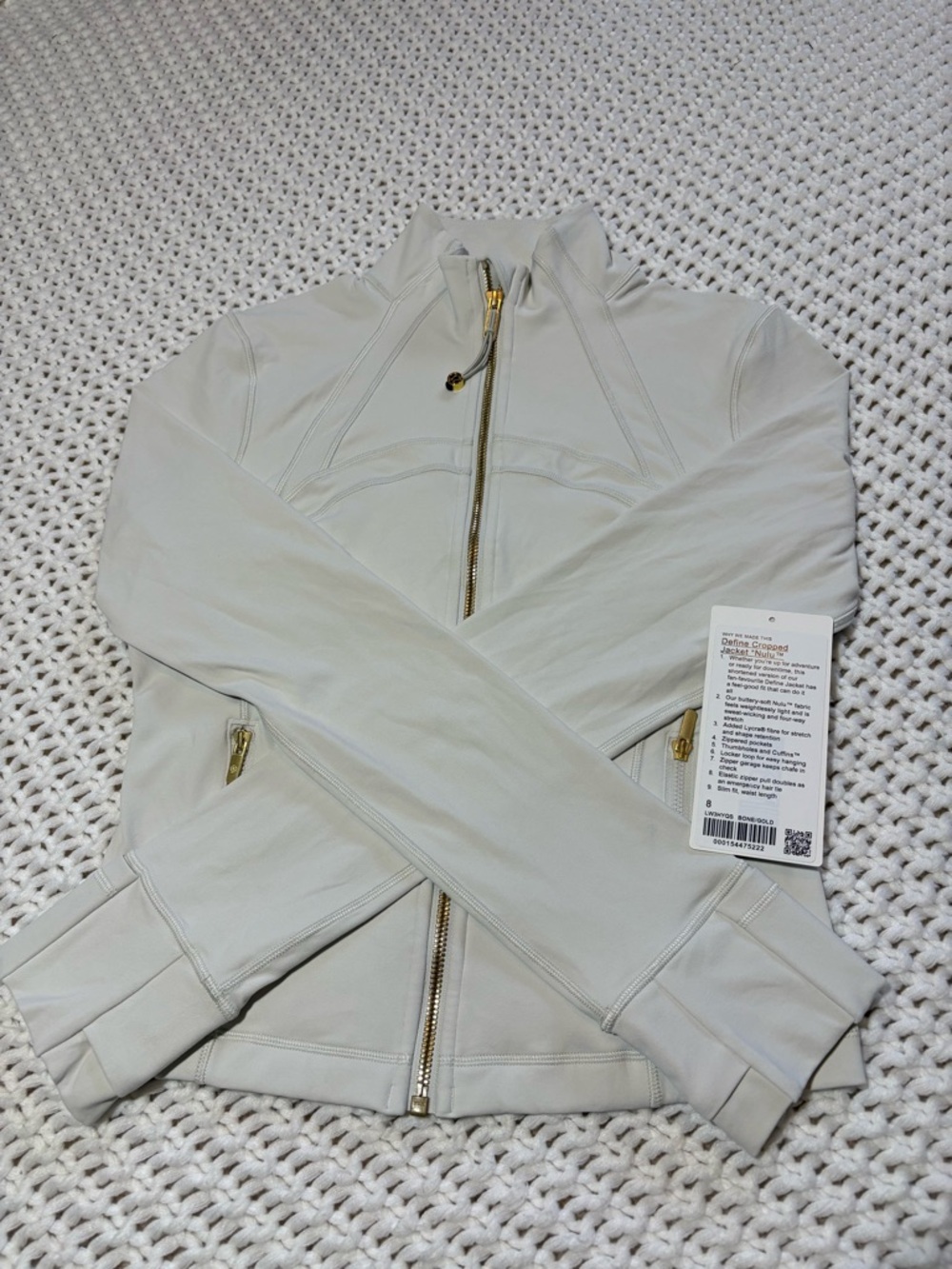 lululemon bone/gold zipper define cropped jacket nulu size 8